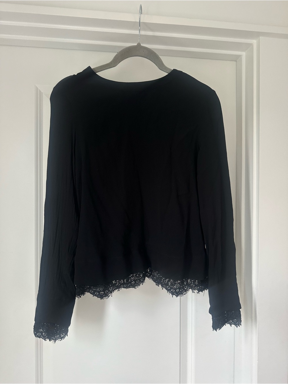 Wayf Black Long Sleeve Top with Lace Trim